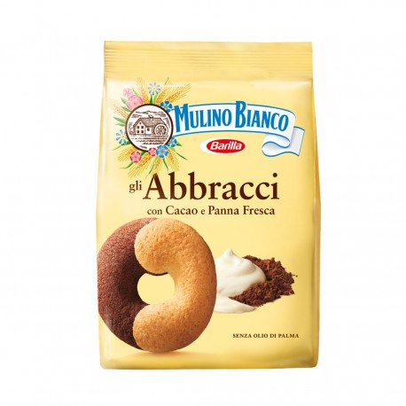 Multipack of 24 Biscuits Mulino Bianco Hugs with Cocoa and Fresh Cream 350 Grams