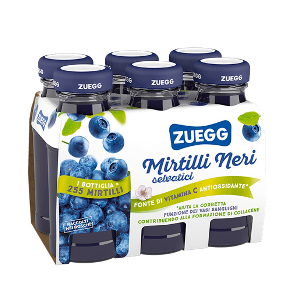 Succo Zuegg ai Mirtilli Selvatici Confezione da 6 Bottiglie di Vetro da 125  Milliliters - Buonitaly