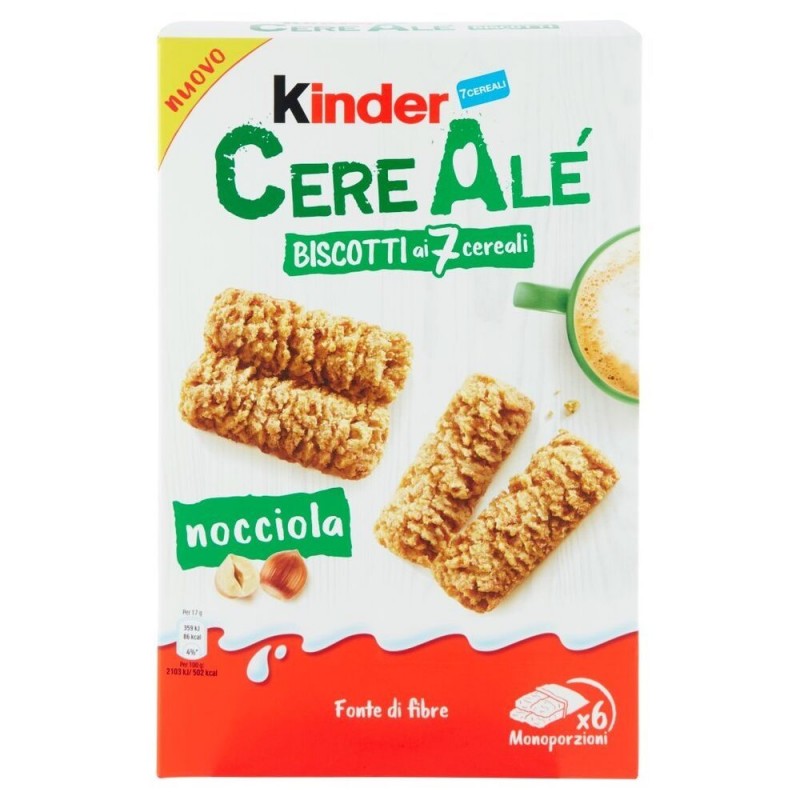 Kinder Cereale' Biscotti Ai 7 Cereali Alla Nocciola 204 Grammi 6 Astucci  Monoporzione Da 2 Biscotti Ognuno - Buonitaly