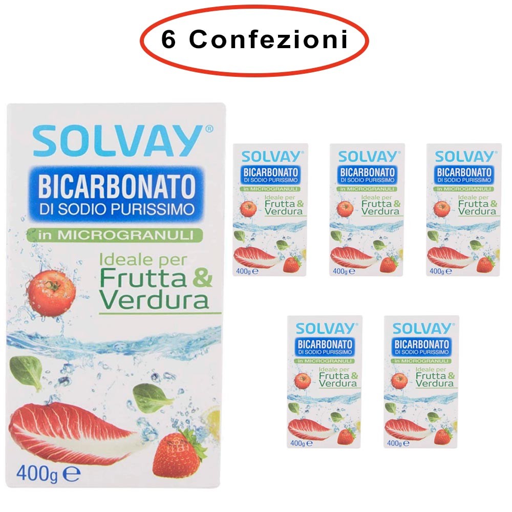 Solvay Bicarbonato di Sodio Ideale per Frutta & Verdura e Superfici 6  Confezioni da 400 Grammi - Buonitaly