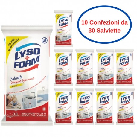 Lyso Form Salviette Igienizzanti Detergenti Multiuso al Limone 10 Confezioni da 30