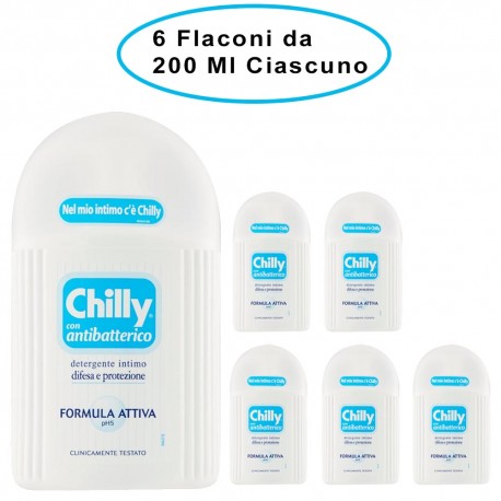 Chilly Detergente Intimo con Antibatterico 6 Flaconi da 200 Ml Ciascuno