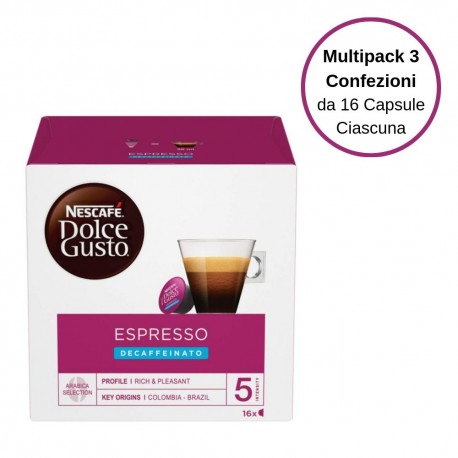 Nescafe' Dolce Gusto Espresso Decaffeinato Caffe' In Capsule Multipack Da 3 Confezioni Da 16 Capsule Ciascuna