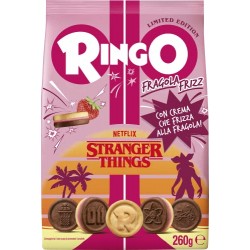 Pavesi Snack Ringo Stranger Things Special Edition, Biscotti Farciti con Crema che Frizza al Gusto Fragola, Snack per Merenda o 