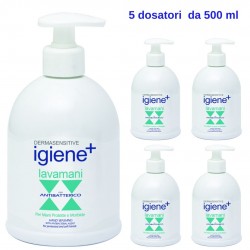 Sapone Liquido Lavamani Igiene+ 5 dosatori da 500 ml con Antibatterico