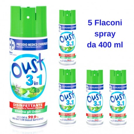 Glade Oust 3in1 Disinfettante per Tessuti e Superfici 5 Flaconi da 400 ml