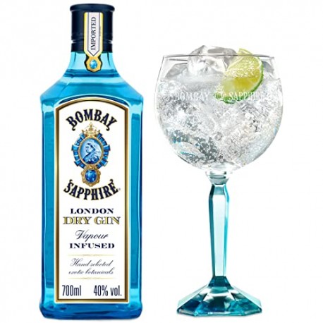 Bombay Sapphire Gin Gift Pack Bottiglia Blu da 70 cl con Bicchiere 