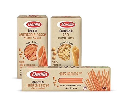 Barilla Pasta di Legumi Spaghetti di Lenticchie Rosse Penne di Lenticchie  Rosse Caserecce di Ceci da 250 grammi - Buonitaly