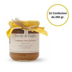 Tocchi di Puglia Confettura Extra di Pesche in Vasetto Multipack 12 Confezioni da 260 grammi