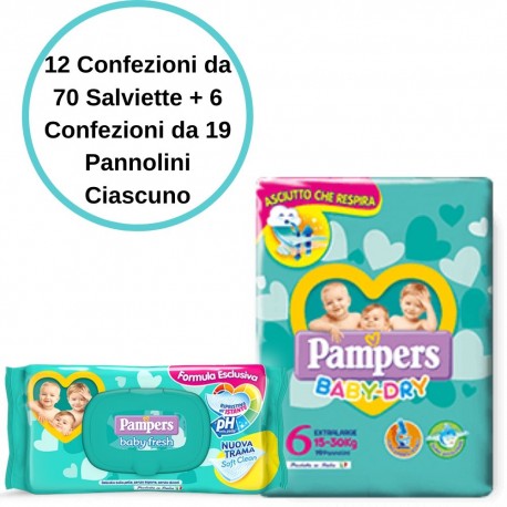 Pampers Baby Dry 6 Extralarge Pannolini 6 Confezioni + Baby Fresh Salviette