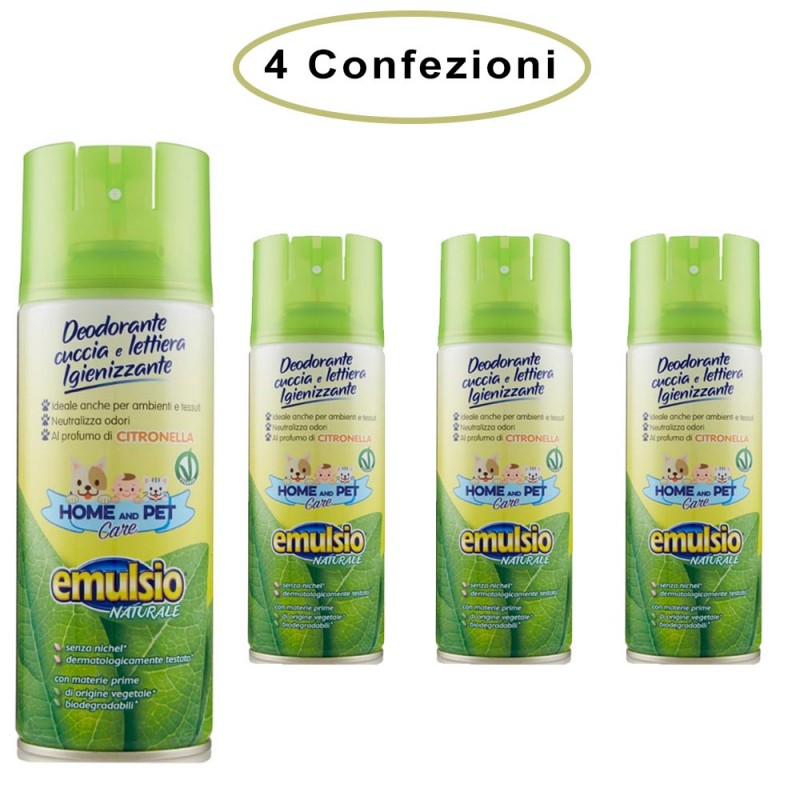 Emulsio Deodorante Spray per Animali Cuccia e Lettiera Igienizzante  Citronella 4 Confezioni da 400 Ml - Buonitaly