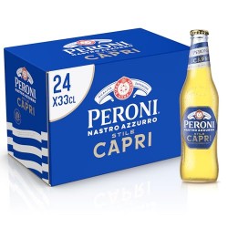 Peroni Nastro Azzurro Stile Capri, Cassa Birra con 24 Bottiglie da 33 cl, Lager a Bassa Fermentazione con Note di Limone e Fogli
