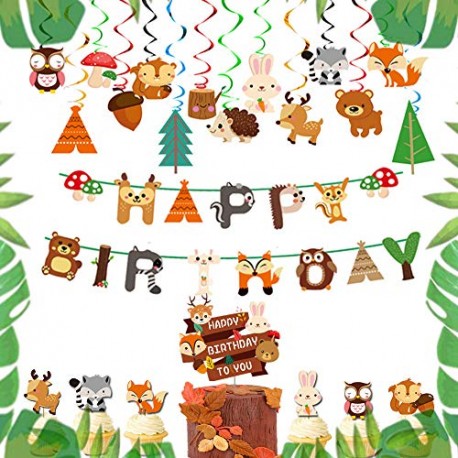 JeVenis Set di 15 articoli per feste Banner di compleanno animali del bosco Banner di animali del bosco Amici degli animali dell