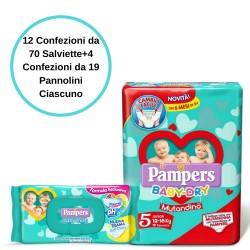 Pampers Baby Fresh Salviette 12 Confezioni + Baby Dry 5 Mutandino 4 Conf.