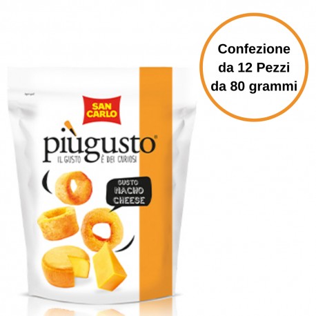 Patatine Piu' Gusto  Nacho Cheese San Carlo Confezione da 12 Pezzi da 80 Grammi